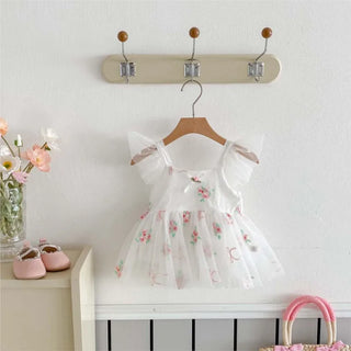 Fly Sleeve Floral Tulle Dress