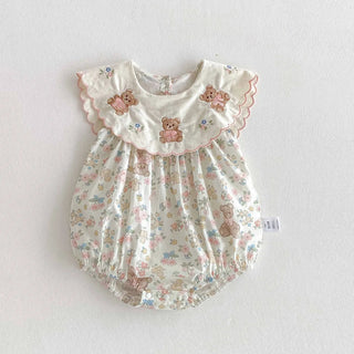 6076 Newborn Clothes 2025 Summer Korean Cute Little Bear Embroidery Collar Girl's One Piece Clothes - RYAN AND REMI