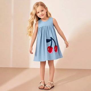 Sleeveless Cherry Blue Dresses - RYAN AND REMI