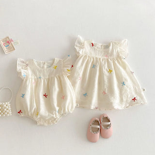 Baby Korean Version Bag Fart Clothes 2025 New Summer Baby Embroidery Bow Ha Yi Thin One Year Old Newborn Clothes - RYAN AND REMI