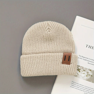 3 Pcs Boys Knit Leather Patch Beanie Hat