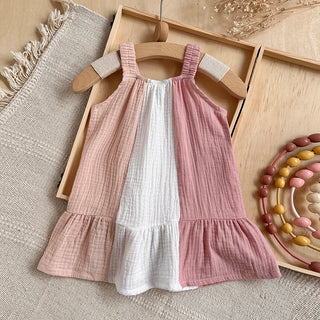 Girl's Loose Sleeveless Suspenders Dress Summer New 100% Cotton Baby Girl Casual  Dresses  Suitable for babies aged 0-3 years - RYAN AND REMI