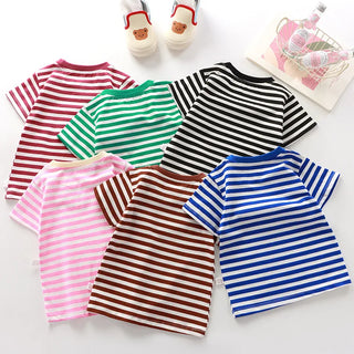 100% Cotton Striped T Shirt for Kids Boys Baby Red Shirt Boy Girls Wholesale Tops Base Shirts Korean Children's Clothes 2026 - RYAN AND REMI