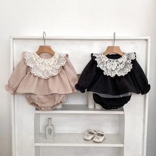 Autumn new baby girl princess jumpsuit Korean version lace lotus leaf collar long sleeved skirt bag fart - RYAN AND REMI
