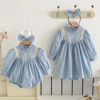2025 New Autumn Children Clothes Kids Princess Dresses Baby Romper Long Sleeved Cotton Lace Splicing 2-7Yrs Girl Party Dress - RYAN AND REMI