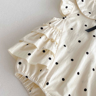 Toddler Baby Girl Bubble Romper Bow Dot Print Flying Sleeve Doll Collar Jumpsuit Cute Summer Spring Clothes - RYAN AND REMI