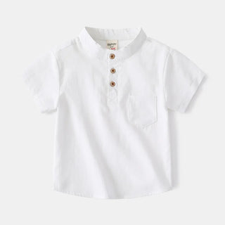 Basic White Shirts for Boys Clothes Summer 100Cotton Short Sleeve Kids Tops 2025 Toddler Boy Shirt Blue Children 2 to 8 Years - RYAN AND REMI