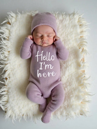 Ylsteed "Hello" Embroidery Newborn Photography Props Infant Romper Jumpsuit With Bow Hat Baby Coming Home Outfit Baby Photo-HD - RYAN AND REMI