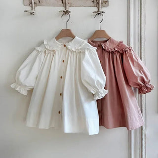 2026 Spring New Children Long Sleeve Casual Dress Cotton Girls Cute Loose Puff Sleeve Dress Toddler Cardigan Dress Kids Clothes - RYAN AND REMI