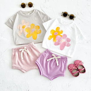 Flower Print T shirts Shorts Set