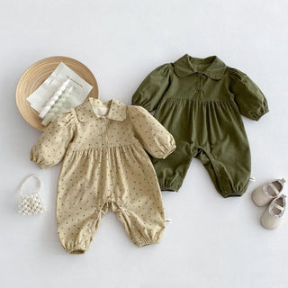 Corduroy Floral Lapel Jumpsuit