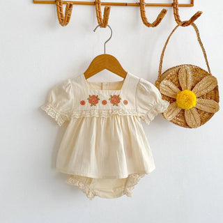 Summer Ins Baby Flower Embroidered Short Sleeve Top+Flower Bread Shorts 2-piece Set for Baby Girls - RYAN AND REMI