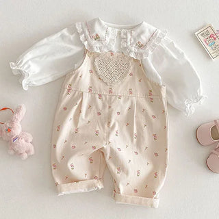 2025 New Spring 0-5Yrs Children Clothes Suit Long Sleeved Cotton Shirt+Printed Jumpsuits Overalls Baby Girls Clothing Set - RYAN AND REMI