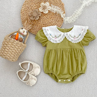 Floral Stitch Collar Romper - RYAN AND REMI
