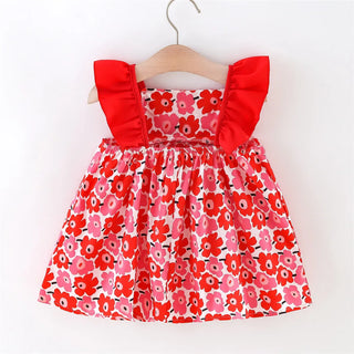 2 Pcs Summer New Dress Korean Edition Flying Sleeves Flower Printed Cotton Skirt Suitable for 0-3 Year Old Babies - RYAN AND REMI