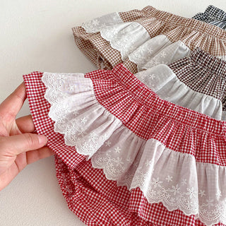 Baby Girls Plaid Skirt Shorts Kids Ruffles Lace Embroidery Pettiskirt Toddler Tutu Skirt Infant Bloomers PP Shorts 0-3t - RYAN AND REMI