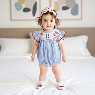 Stripe Star Embroidery Romper - RYAN AND REMI