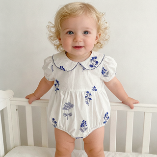 Embroidered Spode Blue Flower Romper