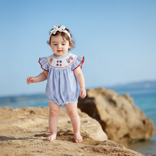 Stripe Star Embroidery Romper - RYAN AND REMI