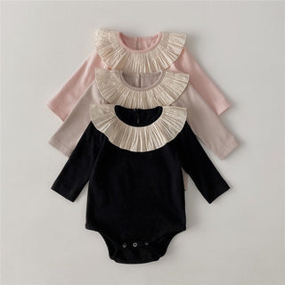 3 pcs  Frill Neckline Bodysuit and Suspender Leggings With Hat Set - RYAN AND REMI